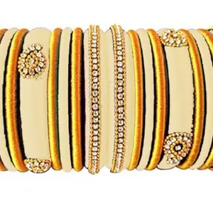 HARSHAS INDIA CRAFT Hand Craft Silk Thread Bangles Plastic Bangle With Gold Set For Women & Girls(Cream) (Pack of 18) (Size-2/12)