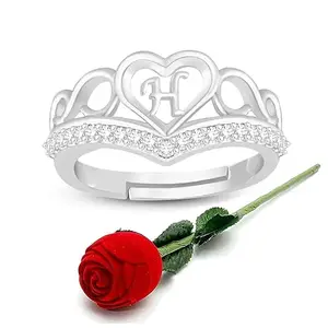 Lila Valentine Ring Heart Alphabet 'H' Promise Propose Engagement Wedding Anniversary Brass, Stainless Steel, Copper, Alloy Cubic Zirconia Ring (BZR_HC370CrwnRsePkSlv(H) AlpRng(M01)_Prnt)