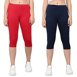 Pink shell PLAIN CAPRI COMBO FOR WOMEN calf length capri active workout running trendy cotton lycra capri slim fit three fourth capri combo pack combo’s of capri’s (6XL, NAVY/RED)