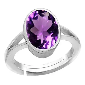 Anuj Sales 18.00 Ratti 17.50 Carat Amethyst Silver Plated Ring Katela Ring Original Certified Natural Amethyst Stone Ring Astrological Birthstone Adjustable Ring Size 16-24 for Men and Women,s