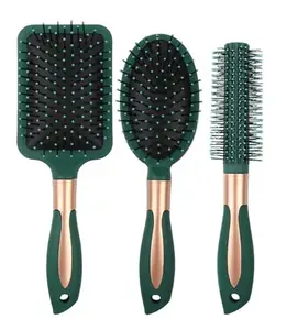 Jay Gopal Fashion Air Cushion Comb Hair Salon Styling Anti-Static Curly Hair Scalp Massage Dark Green Set for Women's (Green)