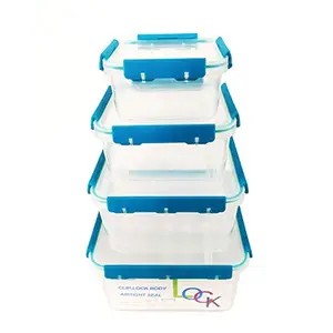 SKYFUN (LABEL) Multi Utility Portable Plastic Fridge Storage Boxes, Organizer Case Cosmetic Desktop Vacuum Sealer jars with Lids-4 Pieces