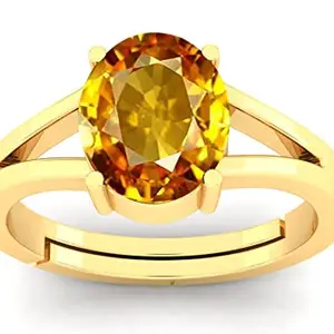 JEMSKART 15.25 Ratti 14.00 Carat Unheated Untreatet A+ Quality Natural Yellow Sapphire Pukhraj Gemstone Gold Plated Ring for Women's and Men's (Lab Certified)