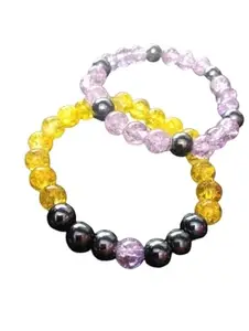 Crystal Bracelets Multi Layer Glass Beads Couple-Combo Matching Best Friend Relationship Couple Bracelet Pack of 2(Yellow,Grey,Purple)