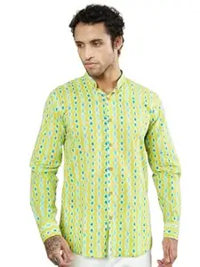 COTLAND Fashions Jaipuri Cotton Printed Full Sleeves Mandarin Collar Shirt for Men