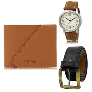 LOREM Combo for Men of Artificial Leather Belt-Wallet-Watch (Fz-Lr16-Wl01-Bl01)