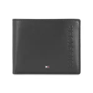 Tommy Hilfiger Miskolc Men Leather Passcase Wallet - Black, Card Slot - 12
