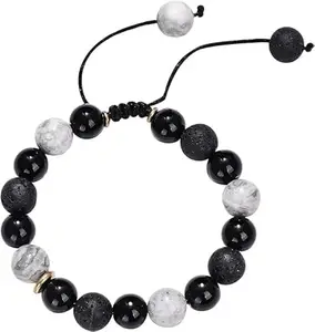 THE MEN THING MAGIC NIGHT - Beads Bracelet with Natural Stone - Stretch/Adjustable Bracelet for Men & Boys