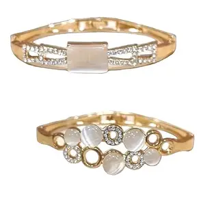 MINDORA Gold-Plated Bracelet with Cubic Zirconia and Crystal Shining Stone Combo For Women And Girls