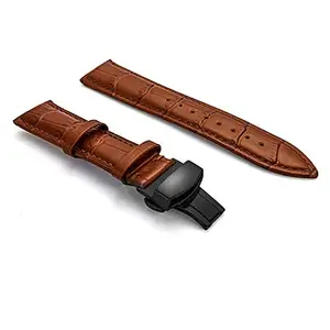 Ewatchaccessories 24mm Genuine Leather Watch Band Strap Fits CLASSIMA 6553 8791 TAN Deployment Black Buckle