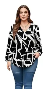 NG NIROMIKA Viscose Rayon Abstract Pattern Top for Women | A Line Tops | Summer Kurta | V-Neck Top | Short Kurti for Women| Full Sleeves |