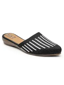 NATSHUZ Casual & Formal Fashion 102-24-Black_5 Black Flat Mesh Slip-On Pointed Toe Women Slippers