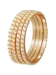 Femmibella Gold Plated 4Pc Rice Pearl Bangle For Women and Girls