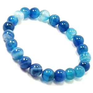 RRJEWELZ Natural Blue Agate 8mm Round Shape Smooth Cut Beads Stretchable Bracelet for Men & Women.|STBR_RR_02005_6.5