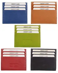 Universal Genuine Leather Card Holder Combo of 5(Red, Green, Orange, Black & Blue) by Maskino Leathers