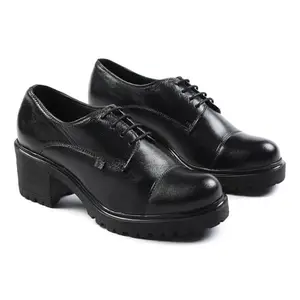 Women's Oxford Platform Shoes, Leather, Black, Block Heel, Lace-up (Black, UK Footwear Size System, Adult, Women, Numeric, Medium, 8.5)