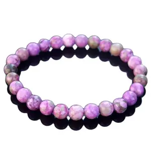 RRJEWELZ Natural Sugilite 8mm Round Shape Smooth Cut Beads 6.5 Inch Stretchable Bracelet for Men & Women.|STBR_RR_08466_6.5