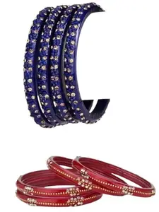 1st Time Modern Bangles/Kada Set- Perfect For Party, Wedding, Celebrations And Functions, Combo Of 2 Set, Each Set In Set 4 Bangles, Blue And Red- B156