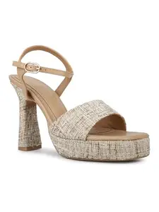 Inc.5 Womens Beige Party Wear Printed Round Toe Heels