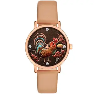 GANESH TIME Women Quartz Watch with Analogue Display and Leather Strap (Band Color: Light Brown) (Dialer Color: Brown)