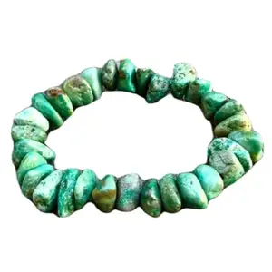 RRJEWELZ Natural Hubei Turquoise Nugget Tumble Shape Smooth Cut 8-12mm Beads 7.5 inch Stretchable Bracelet for Healing, Meditation, Prosperity, Good Luck | STBR_04287