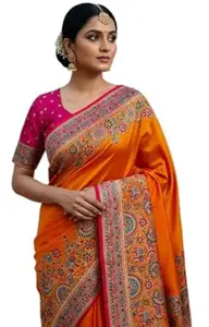 Glory Sarees Women's Kashmiri Pashmina Pure Silk Meenakari Woven Saree With Blouse Piece (Pashmina_Silk101_Parent)