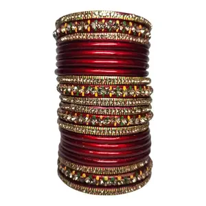 Madhawi Collections Muzaffarpur Traditional Red Crystal Studded Bangles Set for Women, Gold-Toned Bridal Design, Wedding & Festival Wear Karwachauth Special – pack of 20 Pieces