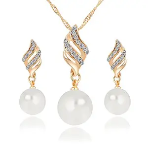 Shining Diva Fashion Latest Pearl Design Necklace Jewellery Set for Women (Design08-gold) (rrsd9584s)