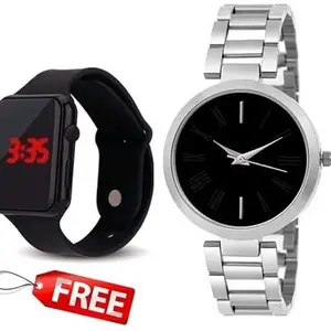 STARWATCH New Design Stainless Steel Strap Analog Watch and Rubber Strap Digital Watch Free for Girls(SR-643) AT-643