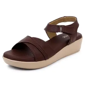 TRASE Stylish Woman Wedges Sandals Ladies Soft Comfortable And Lightweight Women Footwear Daily Use Ankle Strap Footwear Water Resistant Girls Buckle Sandal (43174, Brown, 8 Uk)