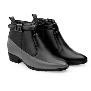 Baxxico Men's 3.5 Inch Elevator Height Increasing Black Faux Leather Material Formal Slip-on Chelsea Buckle Shoes-9UK[BAXB1002-Black]