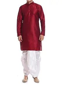 Modern Garments Men Maroon & White Dupioni Silk Dhoti Kurta (38)