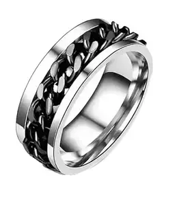 Silver Fidget Spinner Rings for Men & Boys Stainless Steel Spinning Ring Stainless Steel Titanium Plated Chain Ring - Multi Finger (17) (20)
