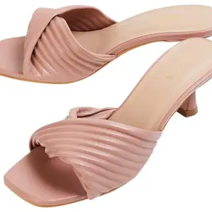 Max Women Overlap Strap Heel Sandals,BLUSH,39
