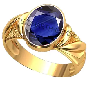 SIDHARTH GEMS 15.25 Ratti Certified AAA++ Quality Natural Natural Blue Sapphire Neelam Gemstone Ring Gold Plated for Women's and Men's