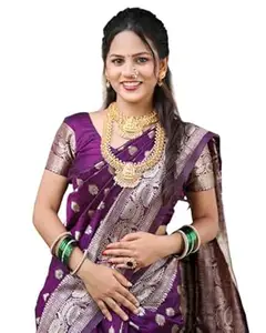Shasmi Women's Burgundy Banarasi Kanchipuram Art Silk Saree for Women – Traditional Wedding & Party Saree with Blouse Piece – Ethnic Indian Silk Saree for Bridal, Festive (KS-155)