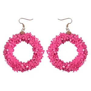 vientiq Gold-Plated Pink Beaded Handmade Floral Drop Earrings