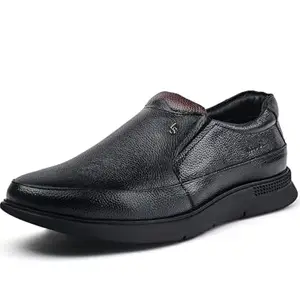 LOUIS STITCH Genuine Leather Shoes for Men | Lightweight Eva Sole| Black Comfortable Slip on Shoes | LSLXPDMCJB | (UK-7)