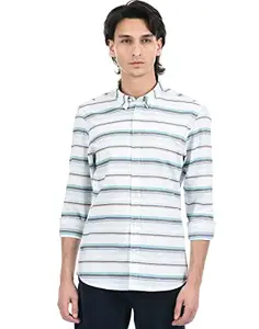 London Fog Full Sleeves Regular Fit Striped Shirt for Men|100% Cotton|Men's Formal Wear White