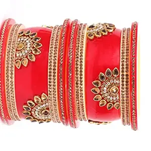 Navjai Bridal HandCrafted Mini Chura Rajasthan Short Bangles Jaipuri Seep Cubic Zirconia & Gemstone Kundan Acrylic Punjabi Choora Dhulhan Chuda Lac Bangles for Women and Girl (2.6)