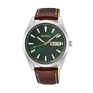 Seiko Leather Analog Green Dial Men Watch-Sur449P1, Bandcolor-Brown