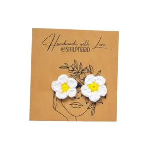 SHILPNAAD Handmade Crochet Flower Earrings | Lightweight Boho Style Jewelry with White Petals & Yellow Center | 1 Piece | Boho Floral Earrings for Women & Girls | White Colour