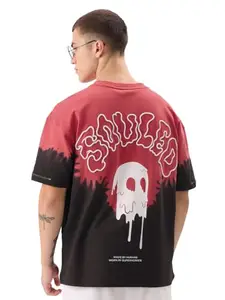The Souled Store Drippy Souled Men and Boys Short Sleeve Round Neck Red and Black Graphic Printed Cotton Oversized T-Shirts
