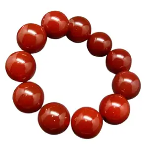RRJEWELZ Natural Carnelian 16mm Round Shape Smooth Cut Beads 7 Inch Stretchable Bracelet For Men & Women. Unisex Bracelet For Healing, Meditation, Prosperity, Gift & Luck|STBR_RR_10821_7.0