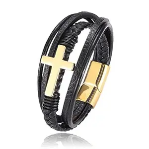 Moneekar Jewels Leather Stainless Steel Bracelet for Boys and Mens