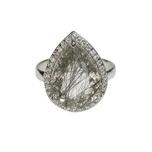 Natural Black Rutile Quartz Solitaire Ring With 925 Sterling Silver
