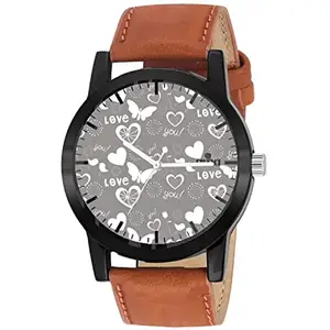 AROA Watch New Watch for Hearts Love and Hearts Black Metal Type Analog Brown Strap Watch Black Dial for Men Stylish Watch for Boys