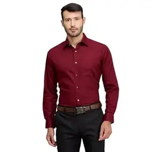 Raymond Men's Slim Fit Solid Pattern Pure Cotton Full Sleeve Semi Cut Away Collar Formal Shirt
