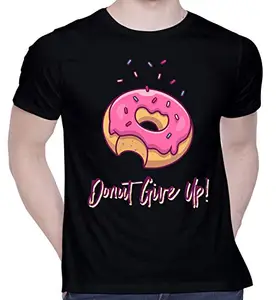 CreativiT Graphic Printed T-Shirt for Unisex Donut Give Up Tshirt | Casual Half Sleeve Round Neck T-Shirt | 100% Cotton | D00597-46_Black_Medium