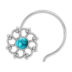 JSAJ TURQUOISE STONE NOSEPIN WIRE NOSEPIN 925 STERLING SILVER FOR GIRLS WOMENS